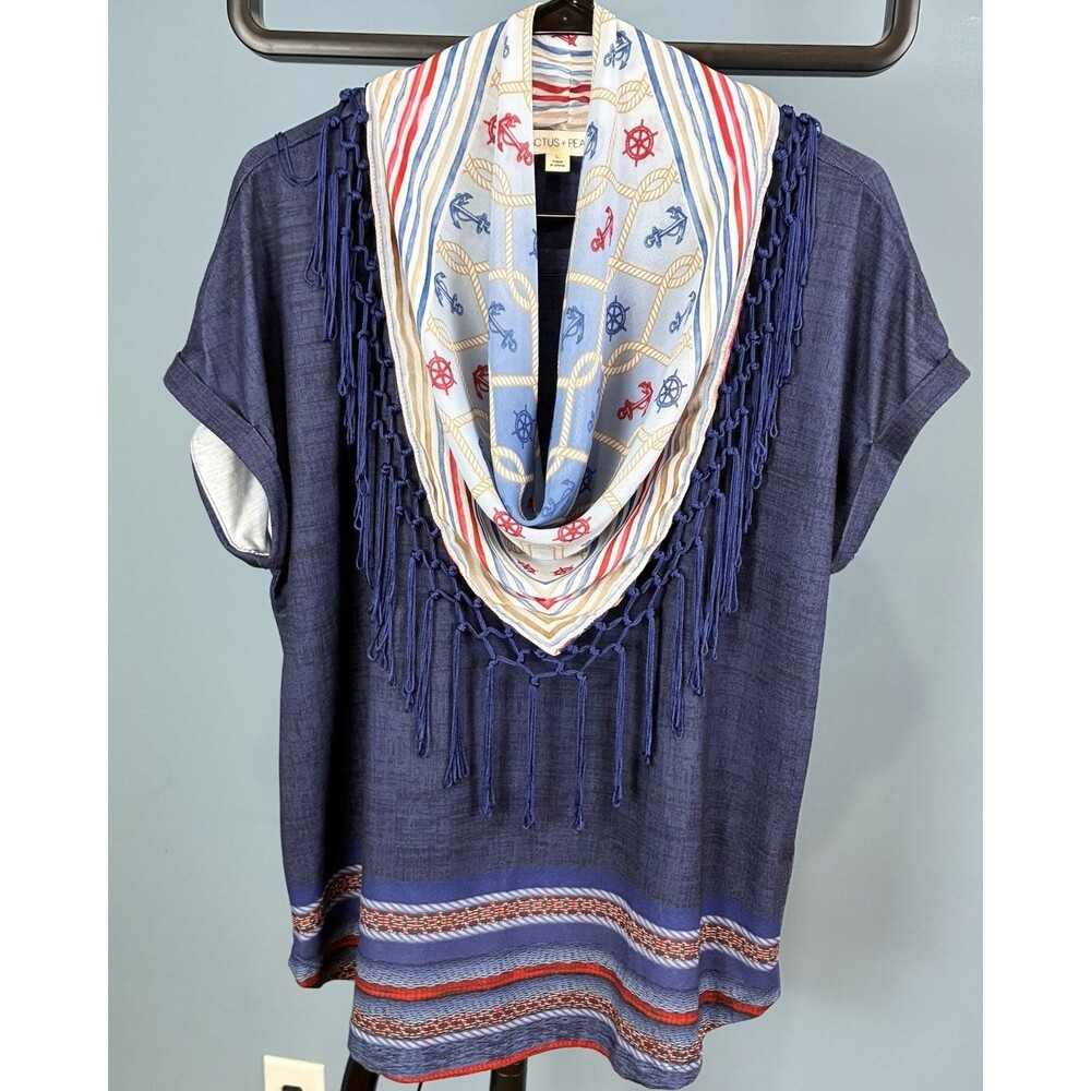 Cactus And Pearl Women’s Nautical Top And Detachable Scarf Size Large